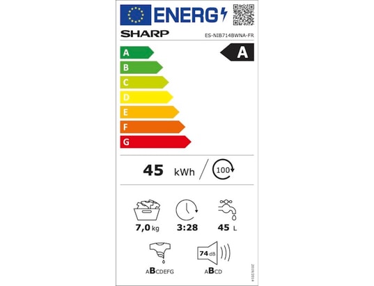 Lave-Linge Intégrable SHARP ESNIB714BWNA – 7kg, 1400 trs/min, Classe A - vue 7