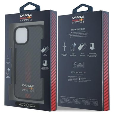 Custodia Red Bull per iPhone 14 6,1'' Custodia rigida nera in fibra di carbonio Power Bar MagSafe