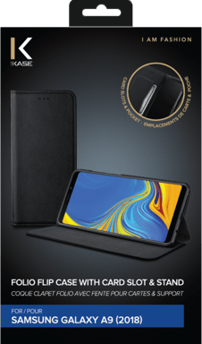 Folio a conchiglia con slot per schede e supporto per Samsung Galaxy A9 2018, nero