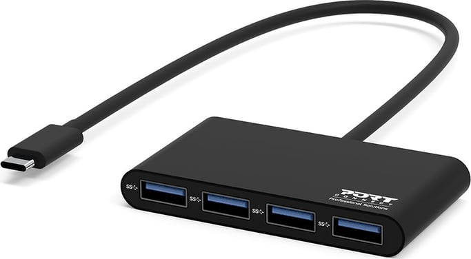 USB C 3.0 to 4 ports USB A 2.0 Hub Black Port