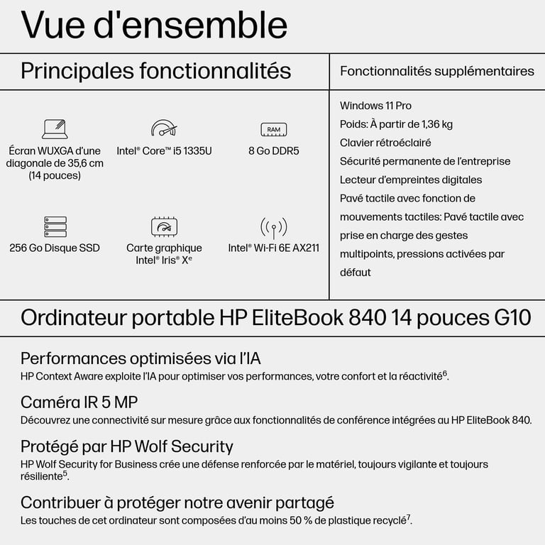 HP EB840G10 I5 14 8GB256 PC - vue 5
