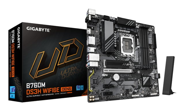 GIGABYTE B760M DS3H WIFI6E GEN5 Carte Mère – Compatible avec les processeurs Intel Core 14e génération, VRM numérique 6+2+1 phases, jusqu'à 5600 MHz DDR5, 2 x M.2 PCIe 4.0, Wi-Fi 6E, LAN 2.5 GbE, USB 3.2 Gen2