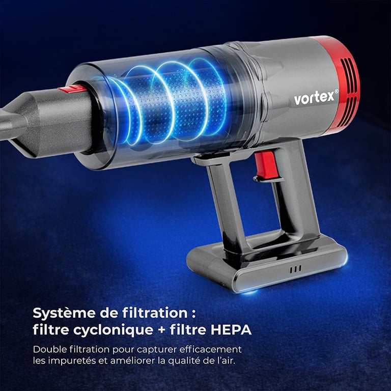 Vortex Aspirateur Balai Cyclonique 2 En 1 Filtre Hepa Autonomie 35min Lumière Led Indicateur De Batterie - vue 3