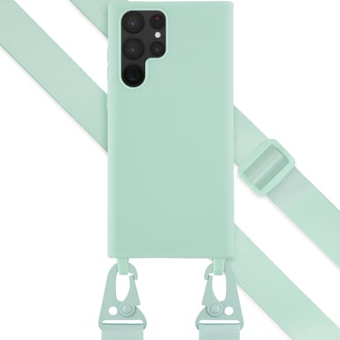 Selencia Coque silicone avec cordon amovible pour Samsung Galaxy S22 Ultra - Turquoise