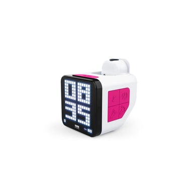 BigBen RCUBEBCRS Reloj despertador cubo de proyección blanco y rosa