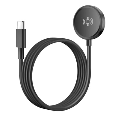 Swissten Cargador Magnético de 2.5W para Galaxy Watch con Cable USB-C de 1.2m Antinudos Negro