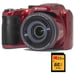 KODAK Pixpro Astro Zoom AZ255 + scheda di memoria SD da 32 GB - Fotocamera digitale bridge da 16 MP, zoom 25X, video HD 1080p, grandangolo 24 mm, LCD 3'', batteria AA - Rosso