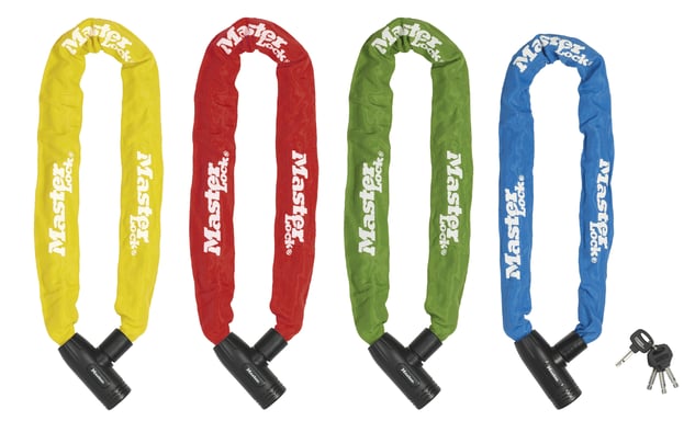 MASTER LOCK Chane en acier cment d'une longueur de 90 cm x 8 mm de diamtre avec serrure intgre cl ; assortiment de couleurs