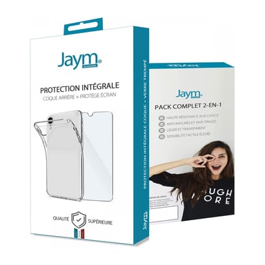 JAYM - Confezione completa Guscio + Vetro per Samsung Galaxy S23 - Guscio morbido trasparente e resistente + vetro protettivo rinforzato - Piatto 2.5D