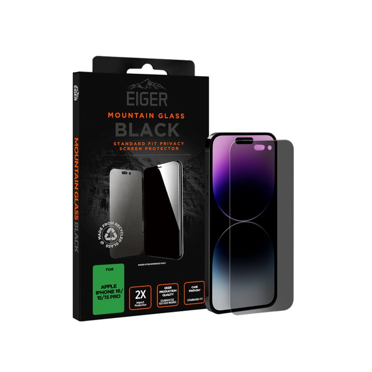 Eiger Cristal templado protector para iPhone 15 / 15 Pro Negro transparente - Nuevo