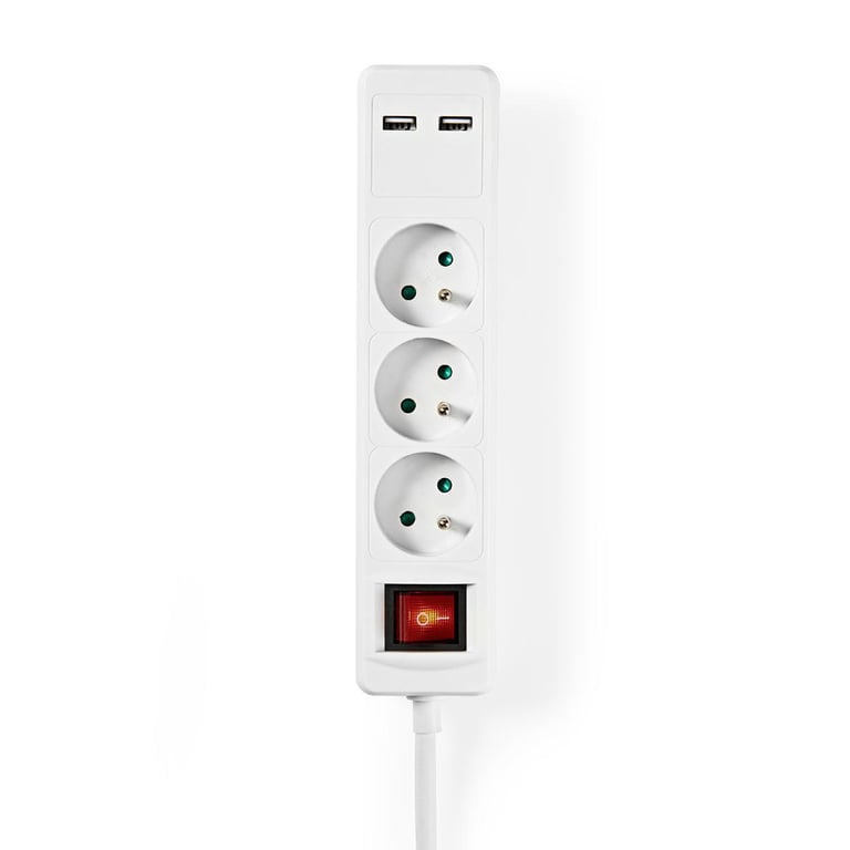Rallonge 3 Voies 1.5m Type E avec Bouton marchearrêt et 2 Ports USB Neuf