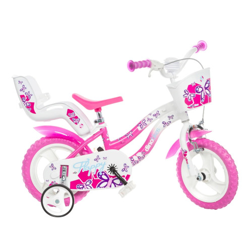 Dino Bikes – Vélo Fille FLAPPY 14” – Roues Stabilisatrices – Taille 95-115 Cm – Blanc/Rose – Code 514-02 – Léger Et Maniable