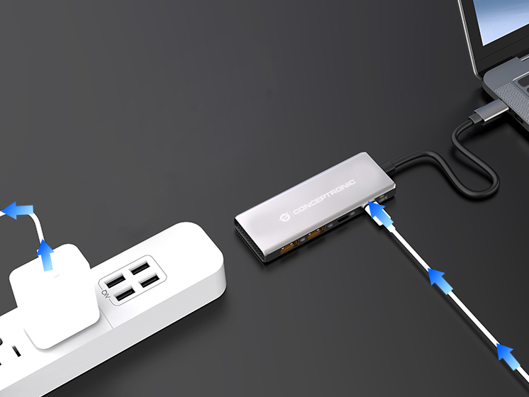 Conceptronic HUBBIES15G hub & concentrateur USB 3.2 Gen 2 (3.1 Gen 2) Type-C 10000 Mbit/s Gris - Neuf