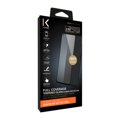 Protector de pantalla de cristal templado (100% cobertura de superficie) para Xiaomi 10T/10T Pro, Negro