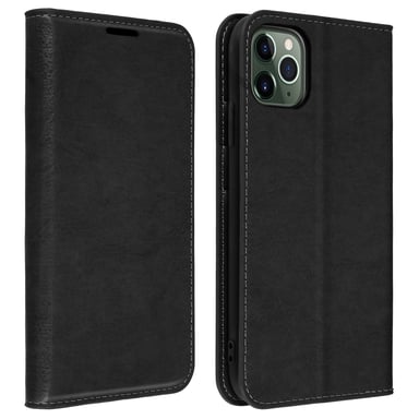 Étui pour iPhone 11 Pro Max Folio Cuir Véritable Porte cartes Support Vidéo Noir