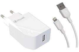 Muvit For Change Pack Chargeur Secteur 12W+Cable Lightning 1.2M Blanc