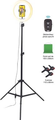 Kit Treppiede Foto e Video Movin Photo Pack Studio con Sfondo Verde - Anello Luminoso, Treppiede Metallico, Supporto per Smartphone, Scatto Wireless