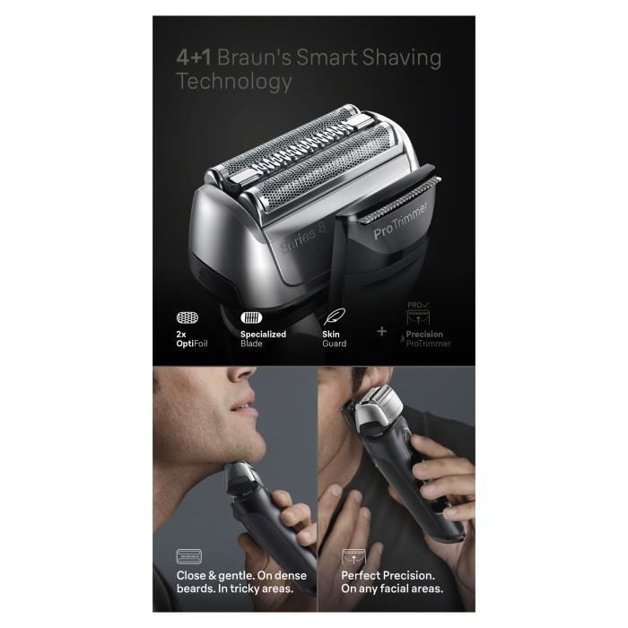 Rasoir - BRAUN - SERIES 8 8513s - 4 éléments rasage - Wet&Dry - 60 min - Noir - Neuf
