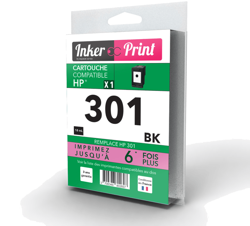 Cartouche d'encre recyclée compatible avec HP 301 XL (Noir)
