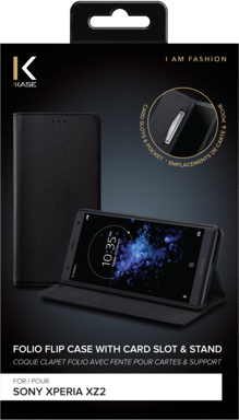 Coque clapet folio avec fente pour cartes & support pour Sony Xperia XZ2, Noir