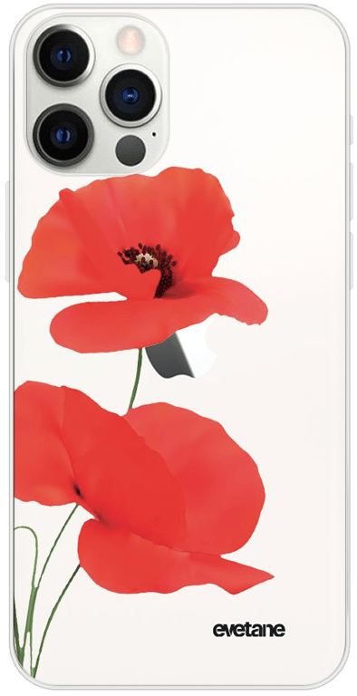 Evetane Coque Apple iPhone 12l12 Pro souple transparente Motif Coquelicot