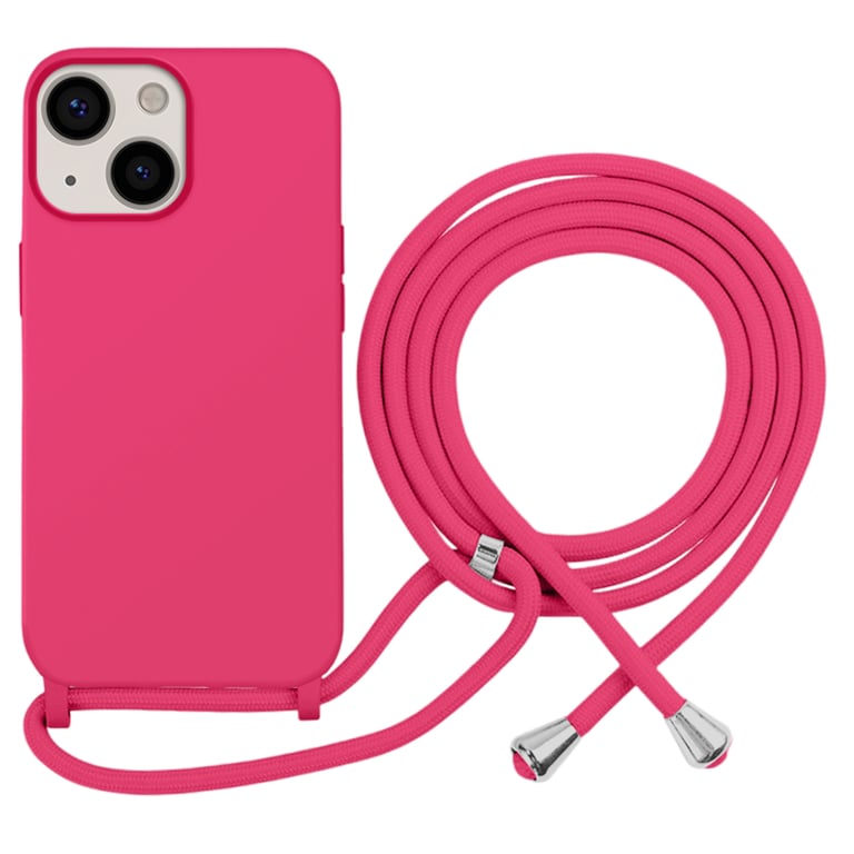 Coque pour iPhone 13 en TPU Premium Color Lace avec Cordon Tour de Cou Fuchsia