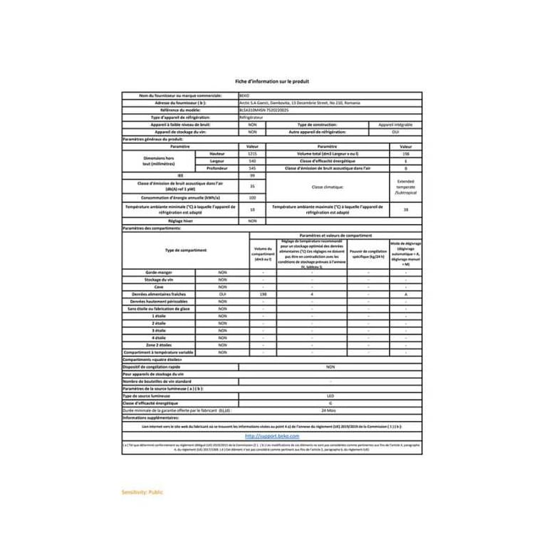 BEKO réfrigérateur 1 porte intégrable tout utile 198 litres BLSA310M4SN - vue 6