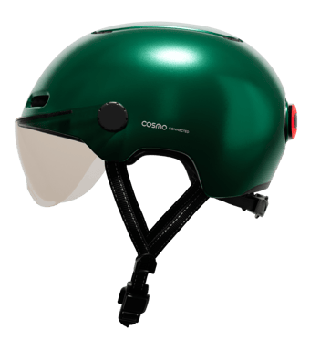 Cosmo Fusion+ - Casque avec éclairage Vélo Arrière Intelligent et Connecté - Feu Stop, Detection de Chute Automatique, Partage de trajet, Vert Sapin Métallisé