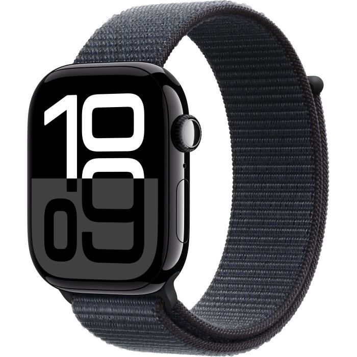Apple Watch Series 10 GPS - 46mm - Boîtier Jet Black Aluminium - Bracelet Ink Sport Loop - Neuf