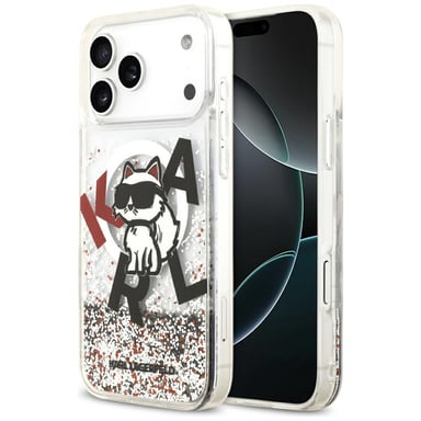 Étui Karl Lagerfeld Liquid Glitter Choupette Logo MagSafe pour iPhone 17 Pro Max transparent