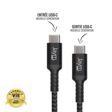 Jaym - Cavo Premium 2,50 m - Da USB-C a USB-C (compatibile con Android e Apple) - Carica rapida 3A Power Delivery - Garanzia a vita - Ultra robusto - Lunghezza 2,5 metri