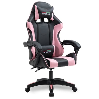 Amstrad AMS-800-PINK Fauteuil / Chaise de bureau Gamer coloris noir & rose - coussin lombaire & appuie tête