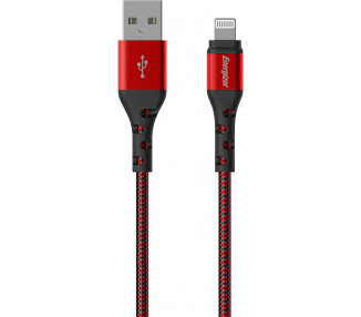 Câble métal / nylon tressé - Lightning - 2m rouge