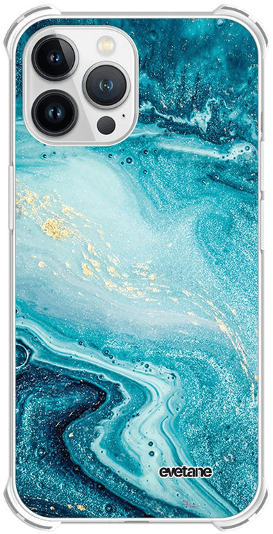 Evetane Coque Apple iPhone 13 Pro Max anti-choc souple angles renforcés transparente Motif Bleu Nacr