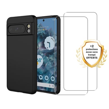 EVETANE Cover Google Pixel 8 Pro Silicone liquido Nera + 2 Vetro temperato Protezione schermo Anticollisione