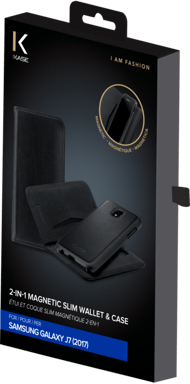 Coque clapet folio avec fente pour cartes & support pour Samsung Galaxy J7 (2017), Noir (UE / Asie ver - J730F / DS et J730FM / DS)