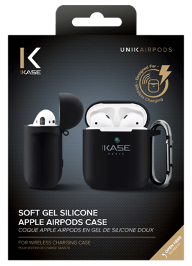 (O) Custodia di ricarica wireless per Apple AirPods in morbido silicone gel, nero satinato