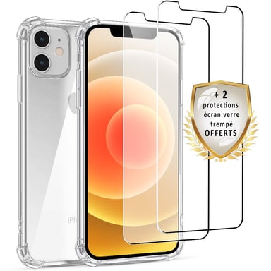 Evetane Apple iPhone 12 mini Funda de silicona antichoque + 2 cristales templados