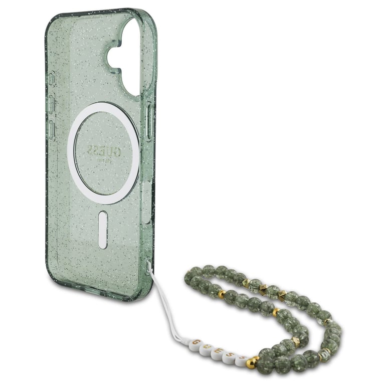 Coque Guess IML Glitter avec bracelet en perles MagSafe pour iPhone 16 Pro Max - vue 3