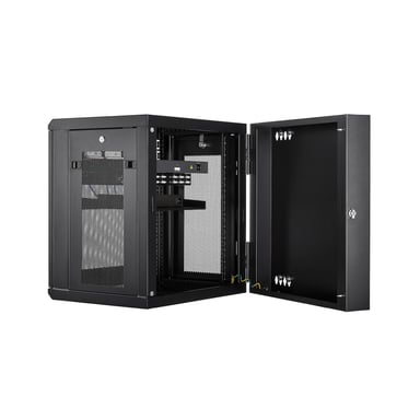 StarTech.com Armario Rack de Pared para Servidores 12U 19'' 4 Columnas y Estante 1U - Rack de Servidores de Montaje en Pared con Bisagra - Rack Ventilado para Equipo de Red