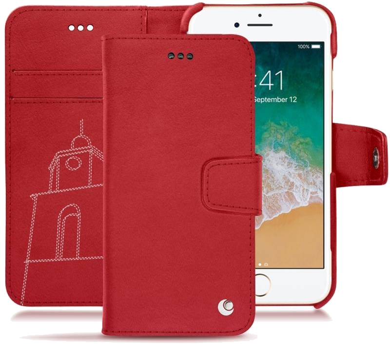 Housse cuir Apple iPhone 7 - Rabat horizontal portefeuille - Rouge troupelenc - NOREVE