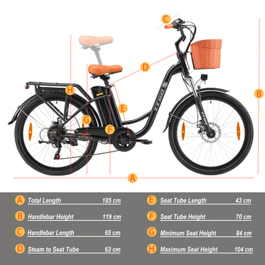 TTGO YY-26ST Bicicletta elettrica - Motore 250W Batteria 36V14.5AH Pneumatici 26 pollici Velocità massima 25 km/h Freni a disco meccanici - Bianco