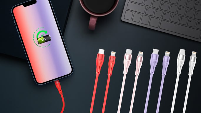 Cable Tellur de silicona de tipo C a Lightning, PD18W, 1 m, morado