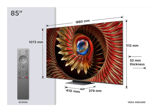 TCL 85C89K TV 2,16 m (85'') 4K Ultra HD Smart TV Wifi Noir 5000 cd/m²