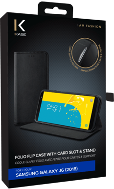 Folio a conchiglia con slot per schede e supporto per Samsung Galaxy J6 2018, nero