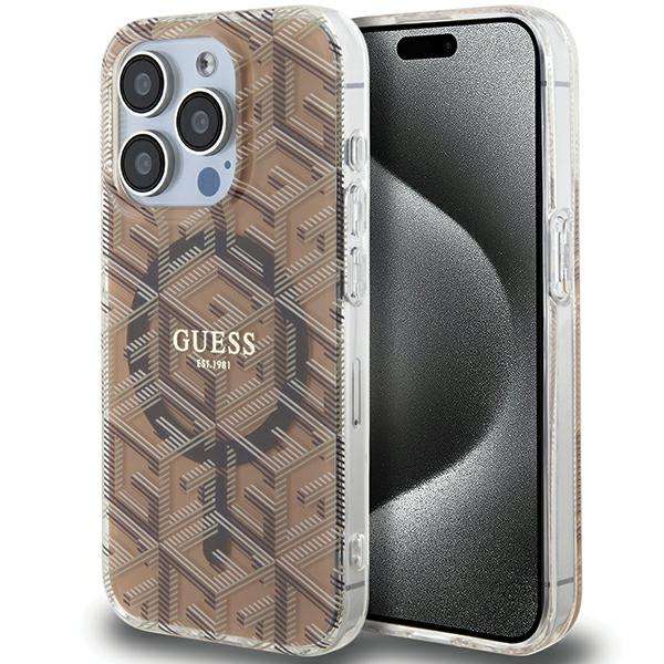 Étui Guess pour iPhone 15 Pro Max 6.7  marron étui rigide IML GCube MagSafe - Neuf