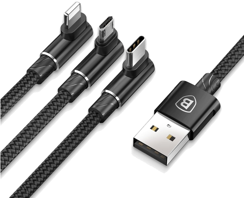 Câble USB 3 En 1 Chargement Rapide iPhone Lightning USB-C Micro USB 1.2m  Tricolore