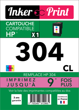 Cartouche d'encre recyclée compatible avec HP 304 XL (Couleur)