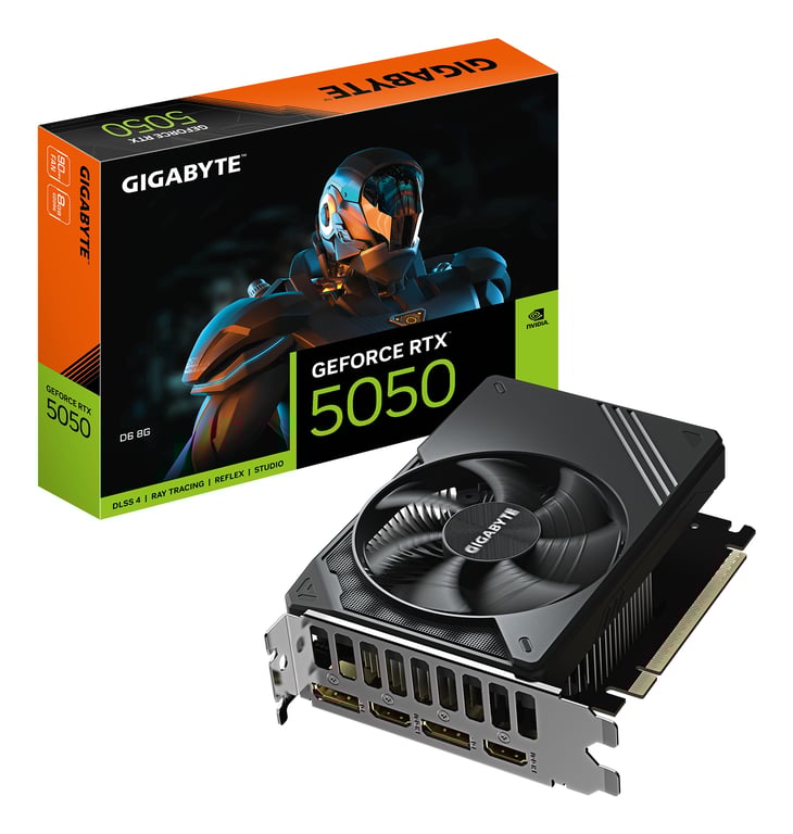 GIGABYTE GeForce RTX 5050 D6 8G Scheda Grafica 8GB GDDR6 128bit PCI E 5.0 2572MHz Frequenza core 2 x DP 2 x HDMI NVIDIA DLSS 4 GV N5050D6 8GD Neuf