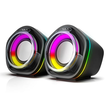 AULA N-107 Haut-parleurs de PC stéréo avec retroéclairage RGB - Prise jack 3,5mm - Puissance 2 x 3W - Alimentation par USB